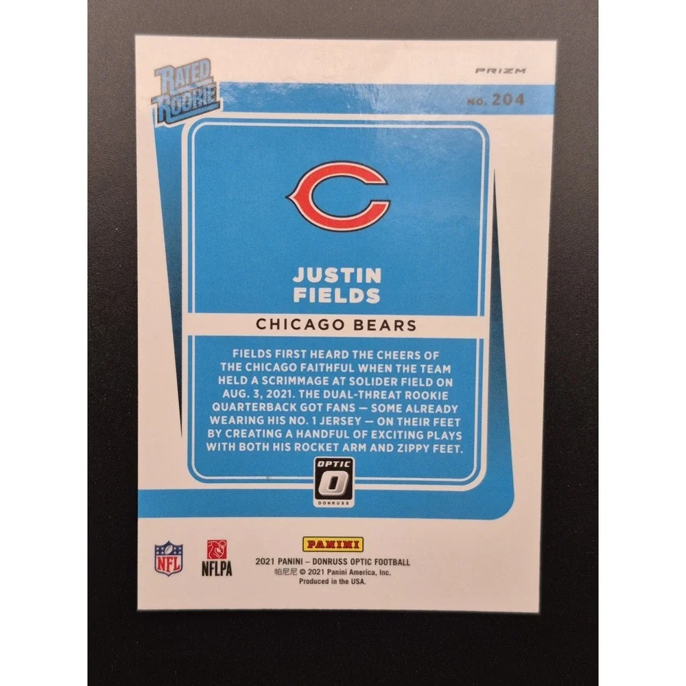 2021 Donruss Optic Justin Fields #204‎ Rated Rookie Red Hyper Prizm (RC) Bears